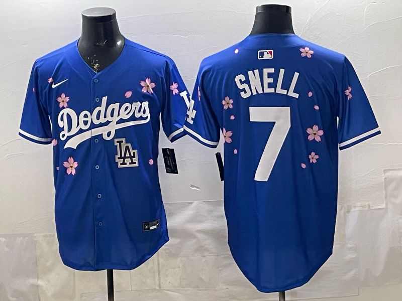 Men Nike 2026 Los Angeles Dodgers #7 Snell Blue Sakura Edition Game MLB Jersey 004->detroit tigers->MLB Jersey